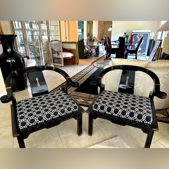 Vintage Other - Vintage Black Lacquered Chinoiserie Chairs - James Mont Style LOCAL PICK UP ONLY